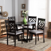 Baxton Studio Valerie-Grey/Dark Brown-5PC Dining Set Valerie Modern and Contemporary Grey Fabric Upholstered and Dark Brown Finished Wood 5-Piece Dining Set